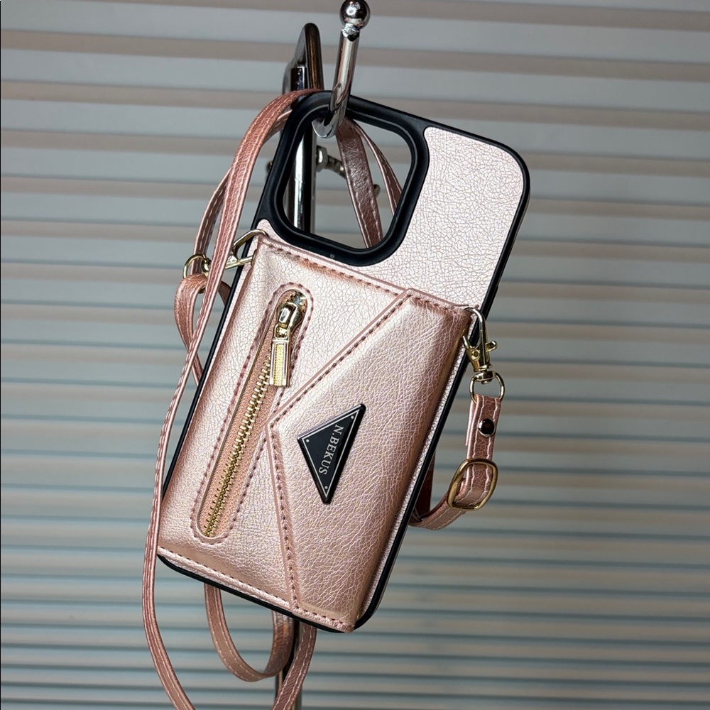 iPhone 15 promax Rose Gold Crossbody Phone Case with Strap